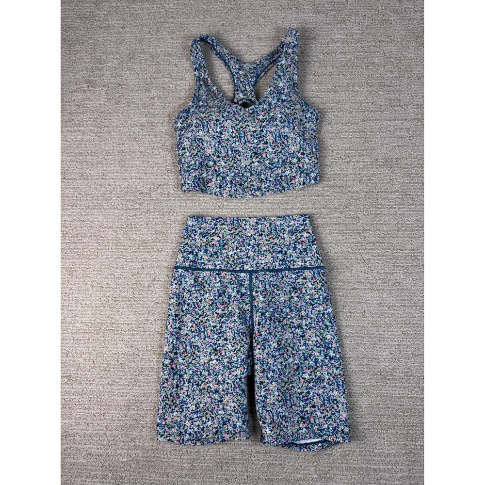 Sage Collective Women XS Blue Floral Sports Bra and Biker Shorts Activewear Set